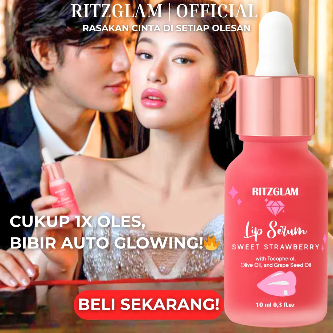 Lip Serum RitzGlam Sweet Strawberry – cukup 1x oles bikin bibir glowing, halus, dan pink alami.