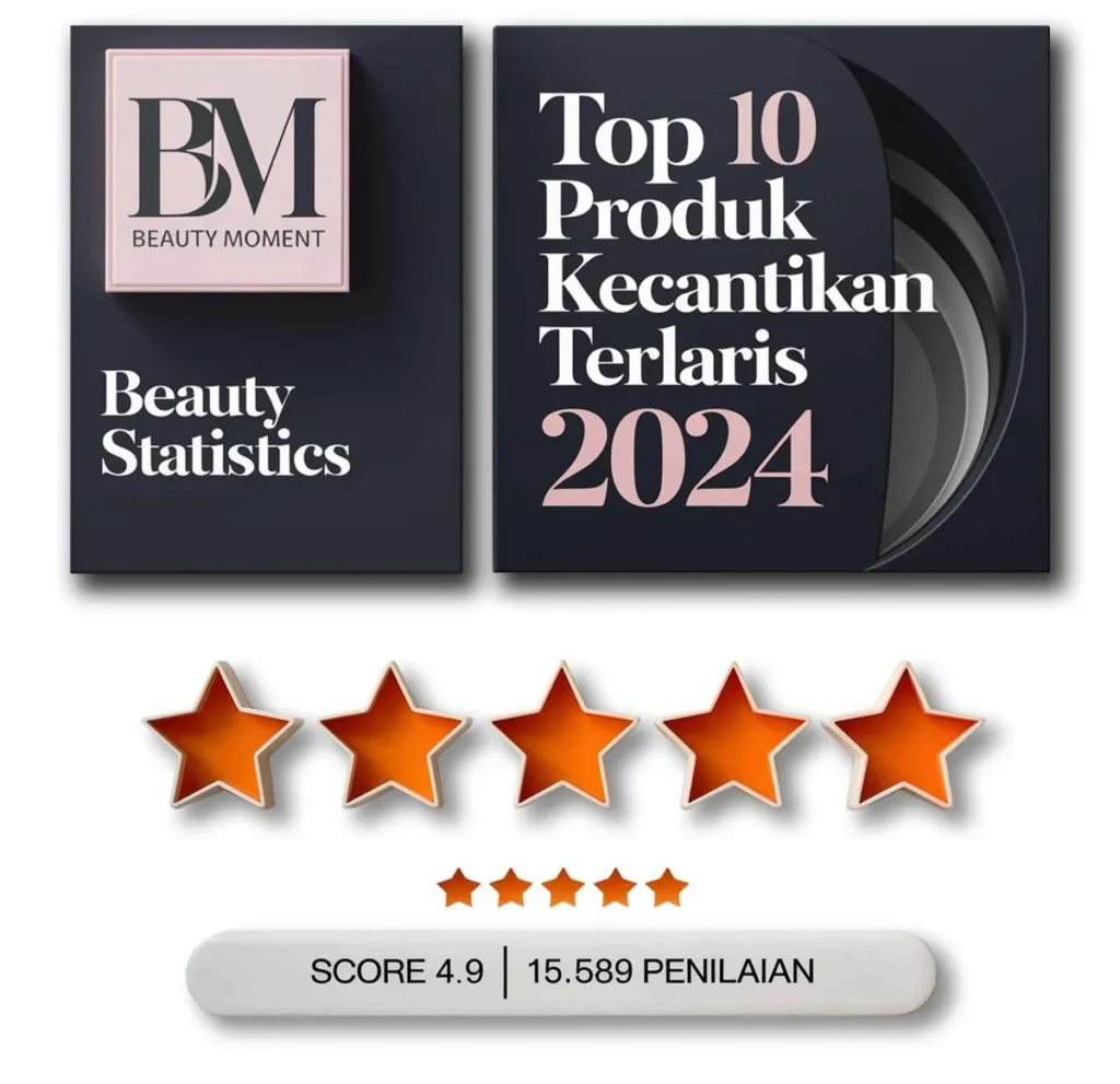 RitzGlam masuk Top 10 Produk Kecantikan Terlaris 2024 dengan rating 4.9 dari 15.589 ulasan.