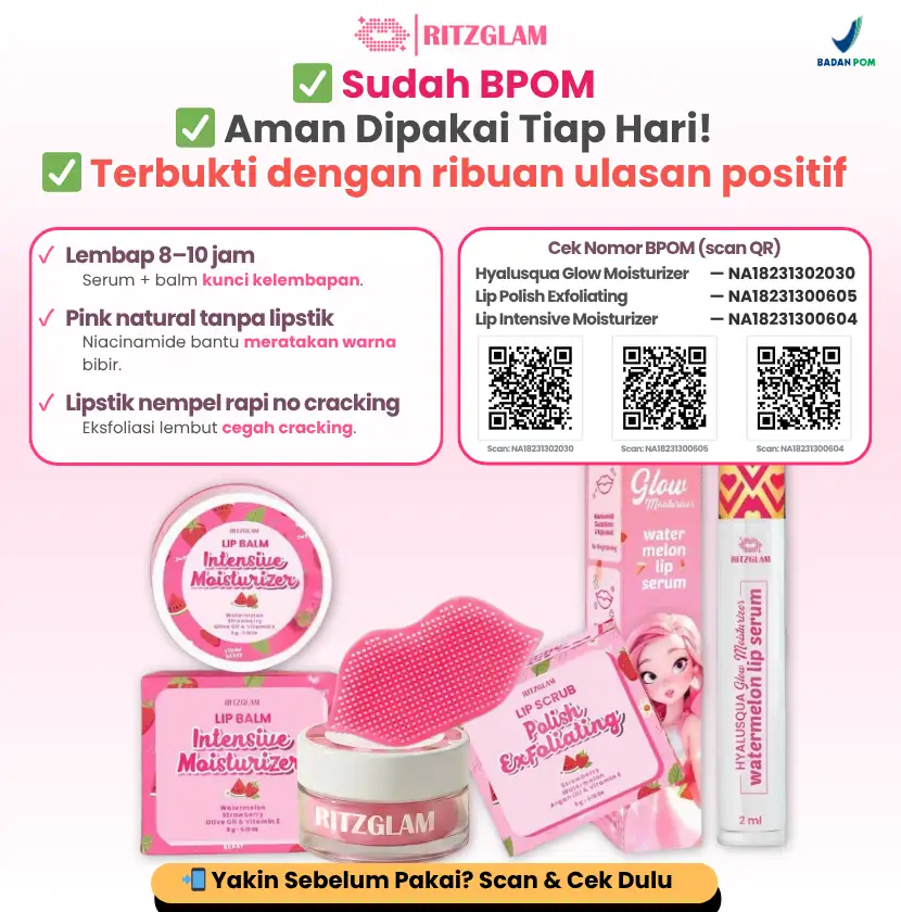 Infografis RitzGlam: Paket perawatan bibir BPOM terbukti aman, melembapkan, dan memberikan warna pink natural